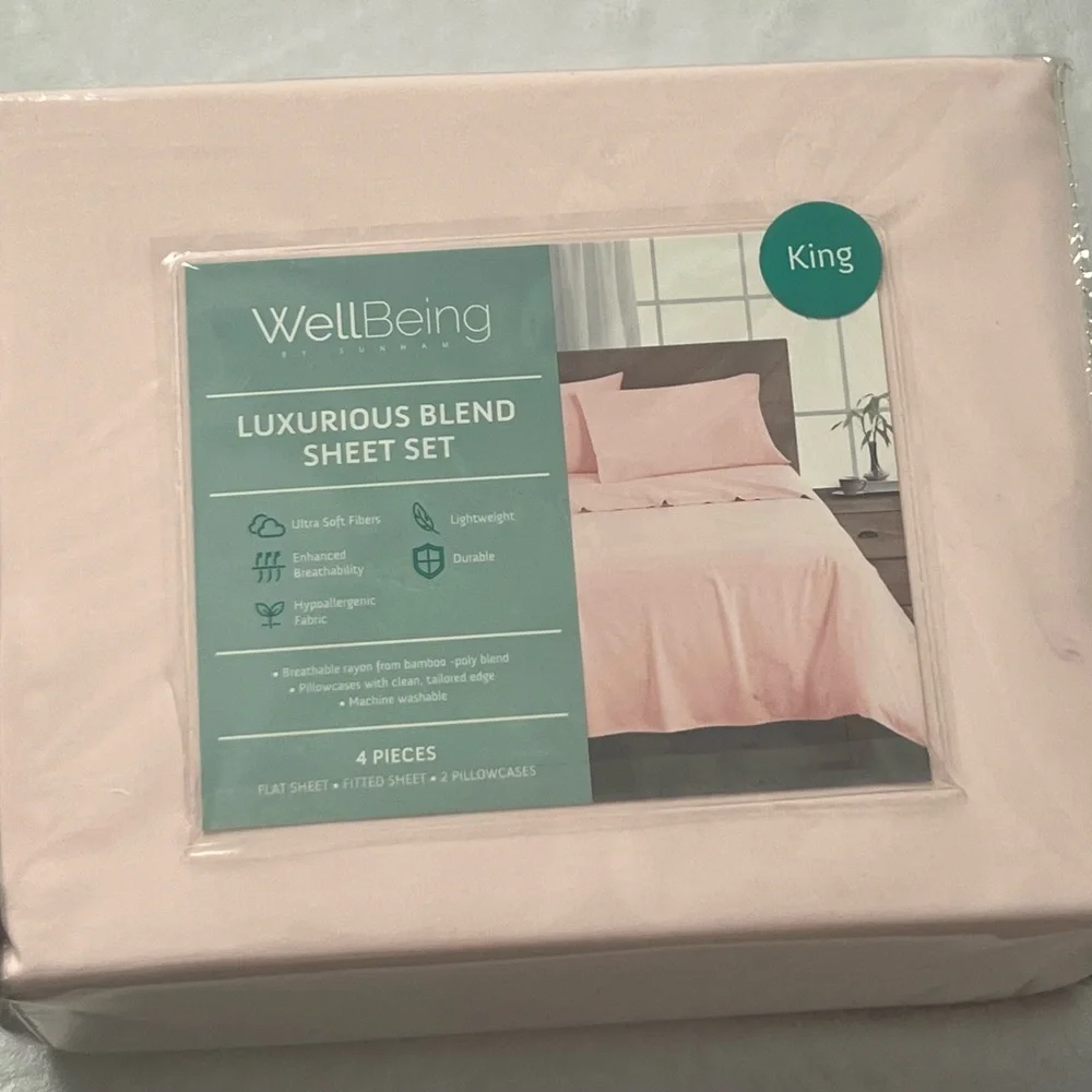 4 Pieces Sheet Set, King Size Flat Sheet, Fitted‎ Sheet, 2 Pillow Cases, New